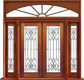 iron grille: double door + sidelight on left