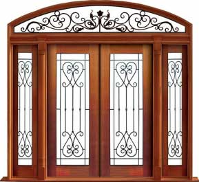 iron grille: double door + sidelight on left