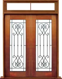 iron grille: double door + sidelight on left